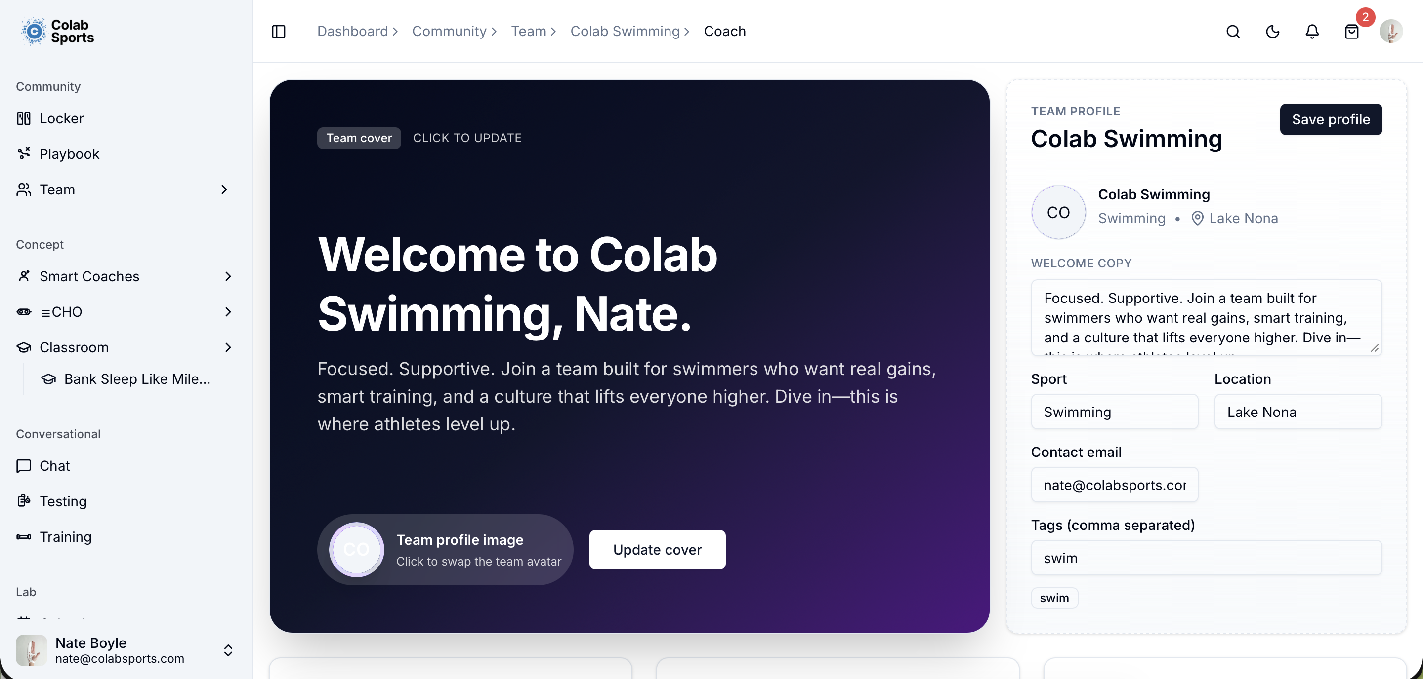 Team page with sponsor controls
